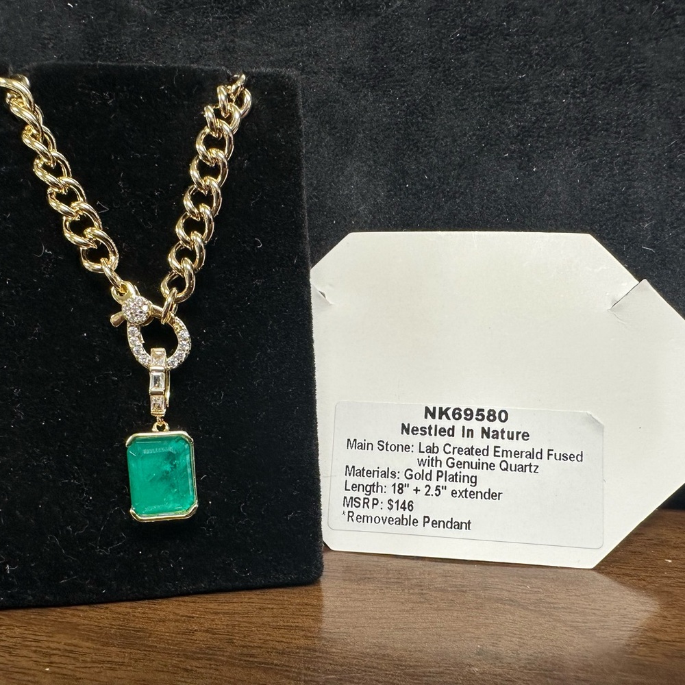 BP Revealed Gold Plated Necklace with Lab Created Emerald Pendant